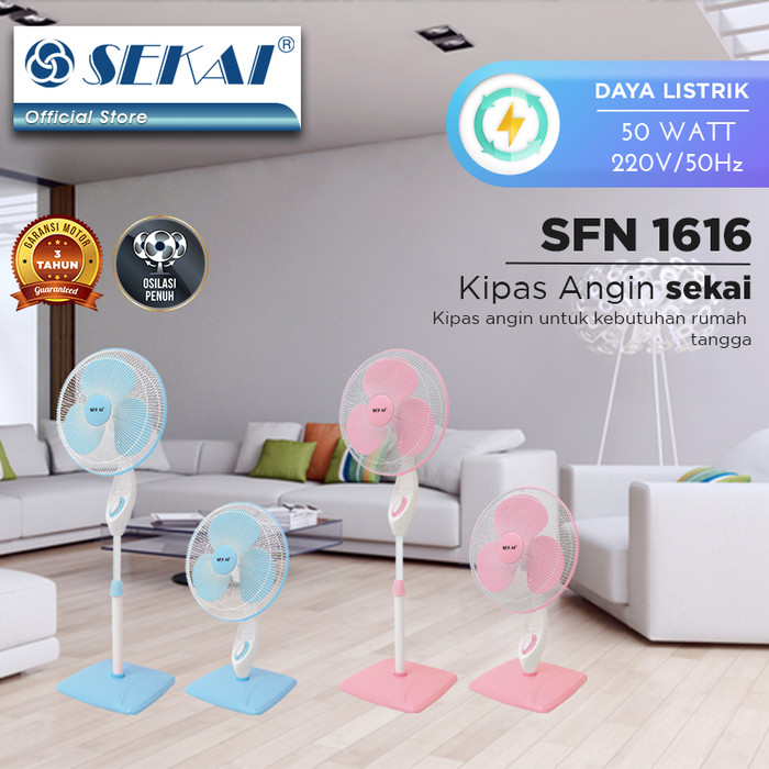 Sekai Kipas Angin Berdiri Stand Fan Pink 2in1 16 Inch - SFN 1616